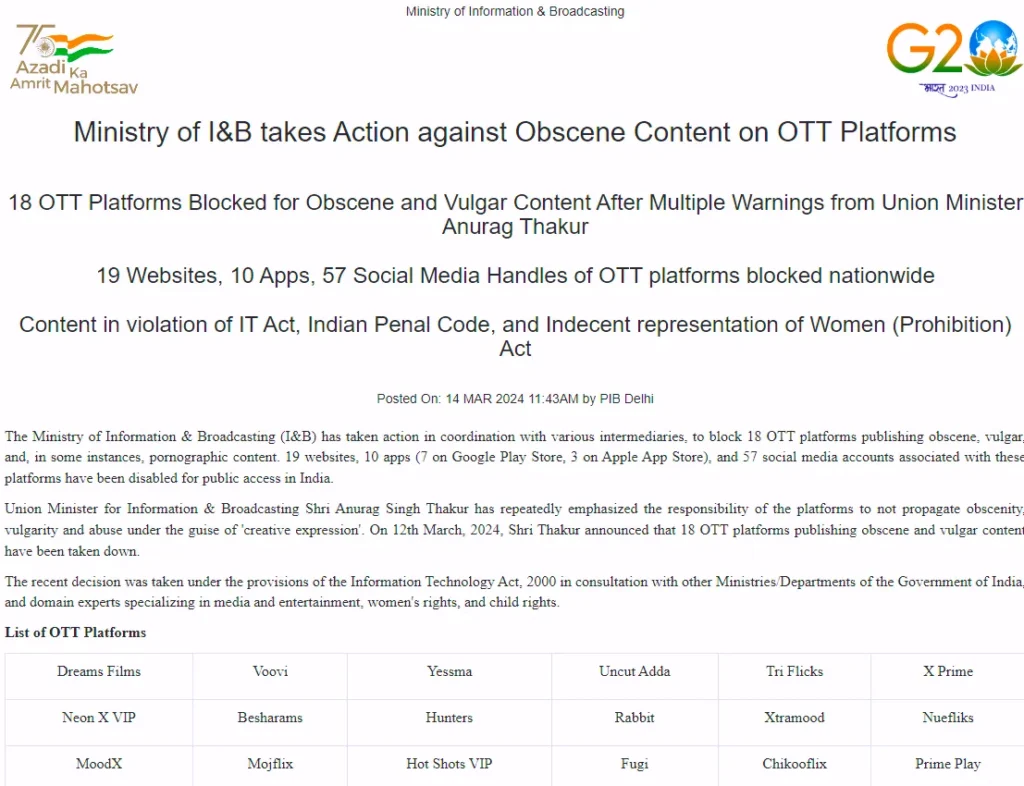 18 OTT Apps Banned