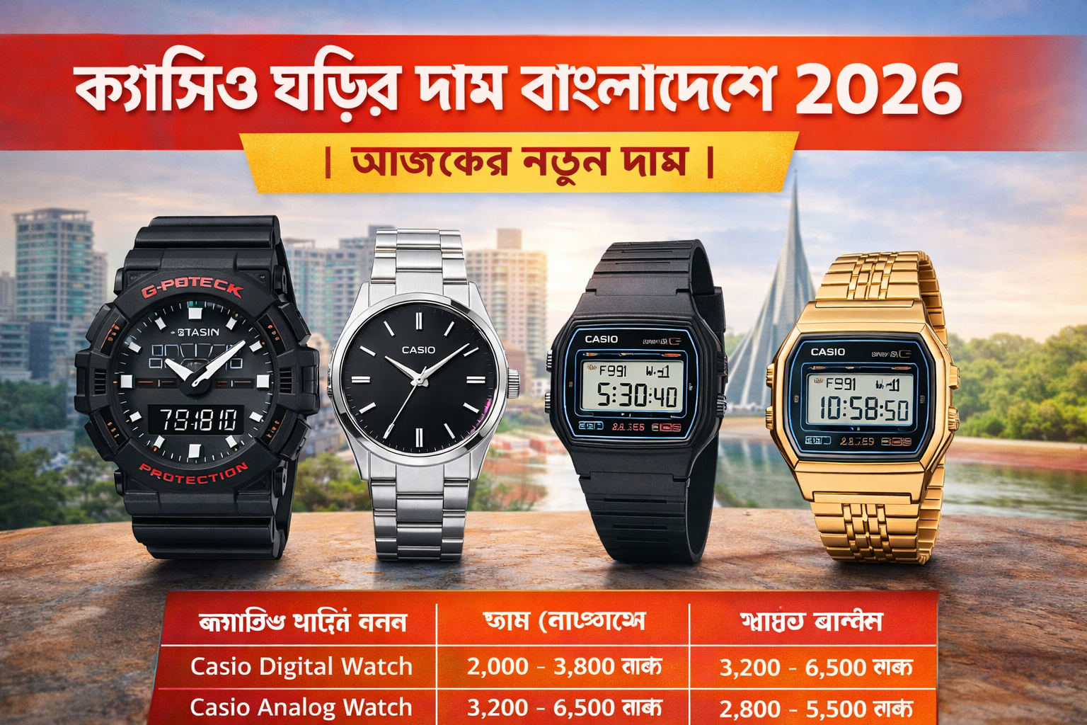 ক্যাসিও ঘড়ির দাম কত টাকা ২০২৬ | Casio Watch Price in Bangladesh (আজকের নতুন দাম)